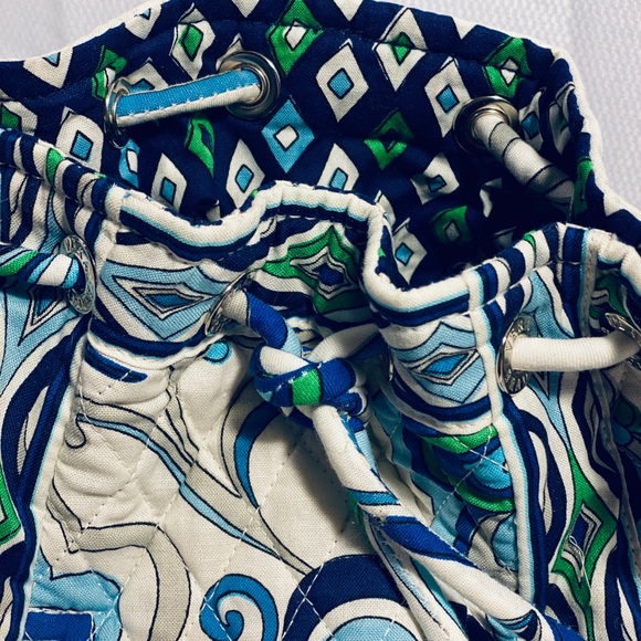 Vera Bradley Drawstring Backpack Blue White Green - Picture 7 of 16